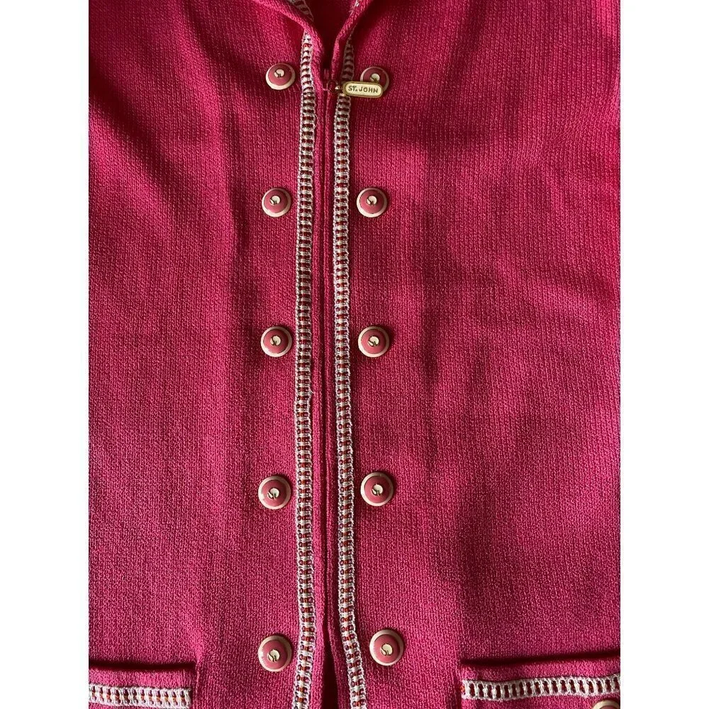 Vintage St John Women's Pink Knit White Trim Zip Jacket - 10 - Picture 7 of 11